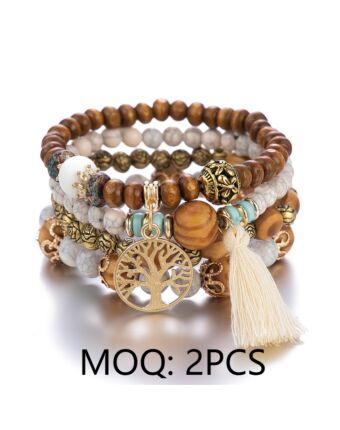 Bohemian Multilayer Wooden Beaded Tassel Bracelet Accessories Wholesale Vendors SJEN534277