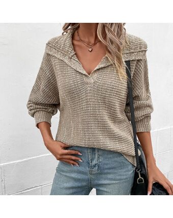 Fashion Knitted Pullover Loose Wide Lapel Sweater Wholesale Womens Tops SSWN538079