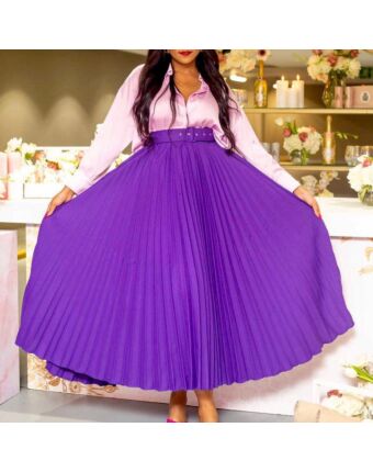High-Waisted Large Hemline Mid-Length Pressed Pleated Draped Half-Body Skirt With Belt Wholesale Skirts N5323032800168