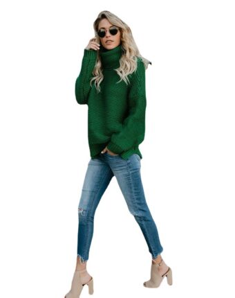 Fashion Chunky Line Long Sleeve Turtleneck Sweater Wholesale Womens Tops N5923071200026