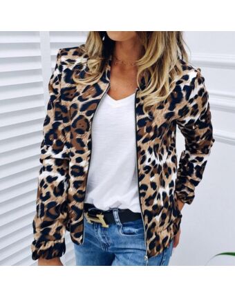 Fashion Leopard Print Small Stand-Up Collar Zipper Long Sleeve Jacket Wholesale Womens Clothing V5923041500054