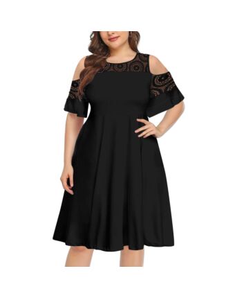 Sexy Off Shoulder Lace Dress Solid Color High Waist Wholesale Plus Size Clothing SDN560262