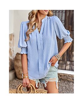 Temperament Commute V-Neck Half Sleeve Jacquard Shirt Wholesale Womens Tops N5323022700065