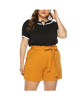Solid Color Women'S Straight Bowknot Casual Shorts Wide Leg Pants Wholesale Plus Size Clothing In Yellow