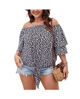 Off Shoulder Tie-Up Curvy Womens Tops Wholesale Plus Size Clothing In Floral Print