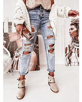Single-breasted Ripped Straight-leg Distressed Denim Jeans