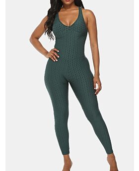 Solid Color Backless Sport Bodycon Jumpsuit