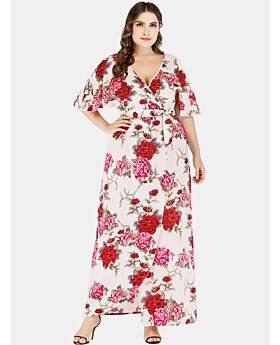 Plus Size Floral Print Sexy Surplice Dress