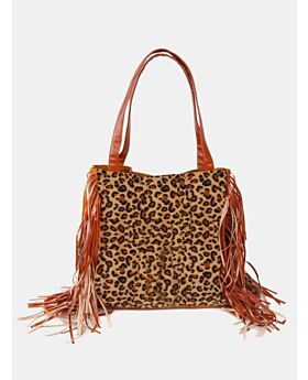 Fringe Side Decor Leopard Print Women Handbag
