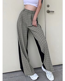 Clearance Sale Colorblock Plaid Wide-leg Trousers 200824340 (No Return or Exchange)