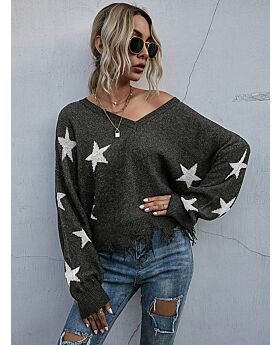 V-collar Star Knit Sweater
