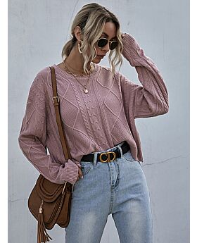 Women Twist Knit Pink Sweater