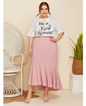 2 Pieces Plus Size Be A Kind Human Tee Match Mermaid Skirt Set