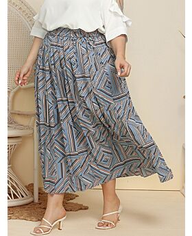 Plus Size Graphic Print Pleated Skirt