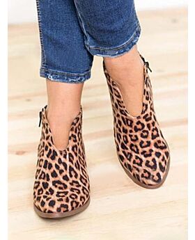 Women Zipper Thick-Heel Leopard Suede Boots
