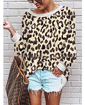 Long Sleeve Leopard Print Women Pullover