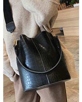 Crocodile Leather Crossbody Shoulder Bucket Bag 