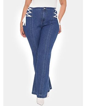Plus Size Lace-up Bell bottomed Jeans