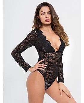 Sexy Cutout Lace Flower Embroidery Bodysuit