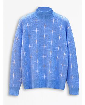 Mock Neck Jacquard Jersey Sweater