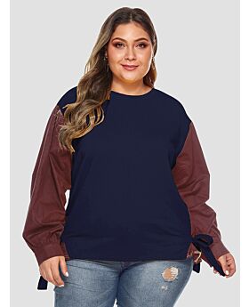 Plus Size Bowknot Side Colorblock Sweatshirt