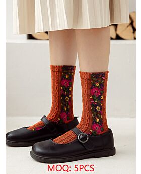 Vintage Flower Embroidery Knit Socks