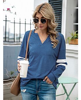 V-neck Striped Detail Casual Top