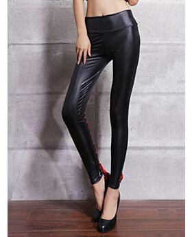 High Waist Tie Back Skinny Faux-leather Pants