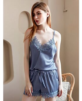 2 Pieces Lace Patchwork Camisole And Shorts Nightwear Outfit
