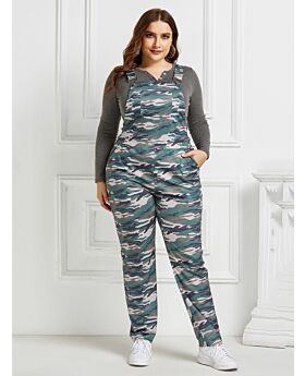 Plus Size Backless Pocket Overall Pants
