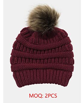 Fur Pom Pom Trim Twist Knit Ponytail Hat