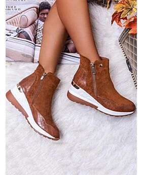 Slant Zipper Pu Leather Slope Ankle Boots