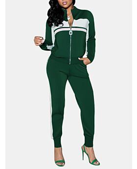 2 Pieces Colorblock Zipper Jacket And Jogger Pants Outfit
