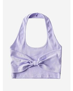 Knotted Front Rib-knit Halter Crop Top