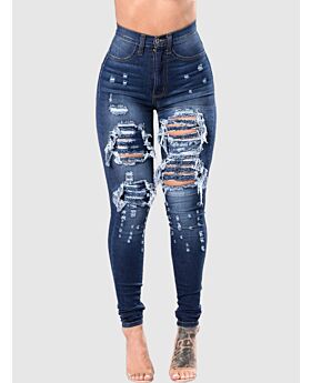 High Waisted Hole Ripped Distressed Jeans