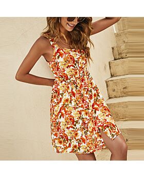 Sexy U-Neck Floral Tank Dress Single-Breasted A-Line Wholesale Dresses SDN561197