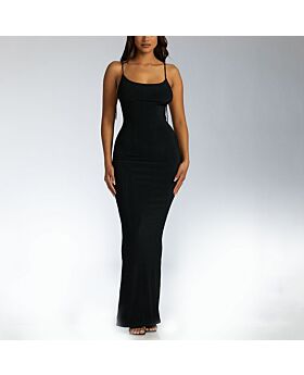 Sexy Suspenders Big Backless Dress Solid Color Lace-Up Maxi Wholesale Dresses SDN561385