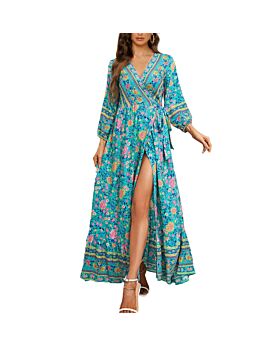 Lantern Long Sleeve Lace Up Maxi Dresses Wholesale Bohemian Dress For Women SDN536296