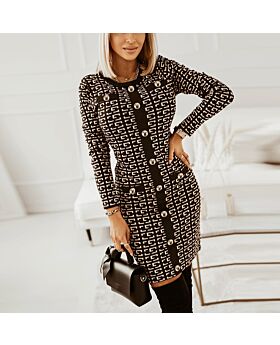 Fashion Geometric Long Sleeve Slim Fit Button Knit Dress Wholesale Bodycon Dresses SDN536329