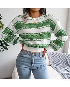 Casual Contrast Striped Sweater Long Sleeve Crew Neck Wholesale Women Clothing SSWN561718