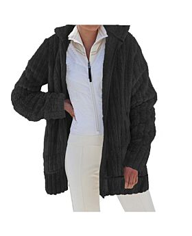 Casual Plush Solid Color Zipper Pocket Hooded Loose Wholesale Coats SOUN562746