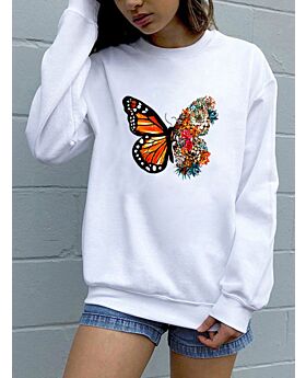 Floral Butterfly Print Drop Shoulder Sweatshirt