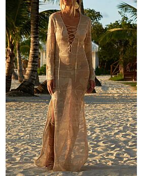 Criss Cross V-neck Sheer Lace Cover Up
