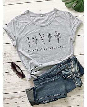 Slogan & Plants Print Casual T-shirt
