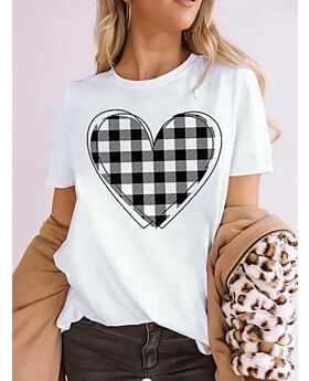 Plaid Heart Pattern Crew T-shirt