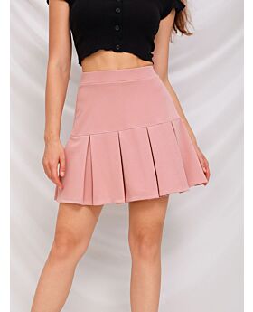 High-rise Solid Color Pleated Skirt