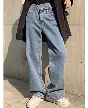Irregular Cross Waist Wide-leg Jeans