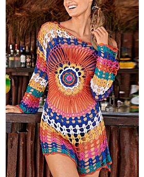 Boat Collar Hollow Crochet Cover-up