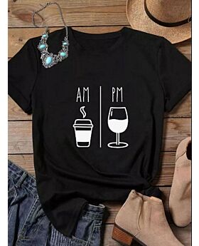 Clearance Sale Coffee & Wine Letter Print Crew Tee 210225267 (No Return or Exchange)