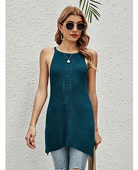 Solid Color Cutout Knitted Tank Top